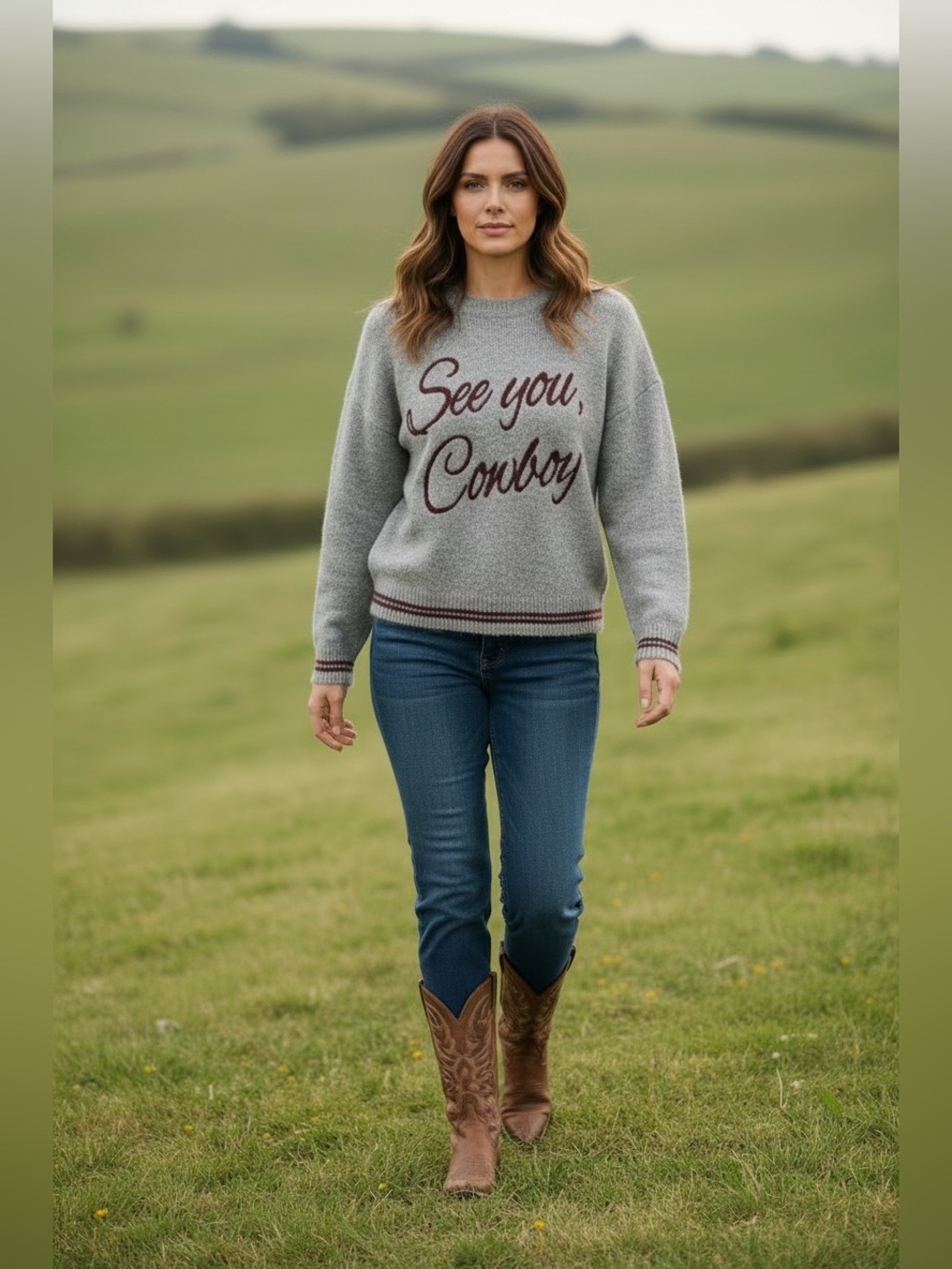 Women’s Cowboy Grey Knit Sweater